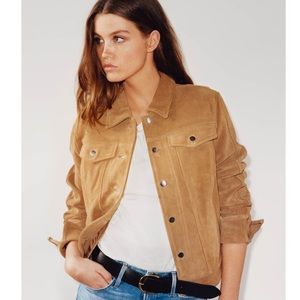 NWT FRAME Cuffed Suede Trucker, Warm Tan, XS
